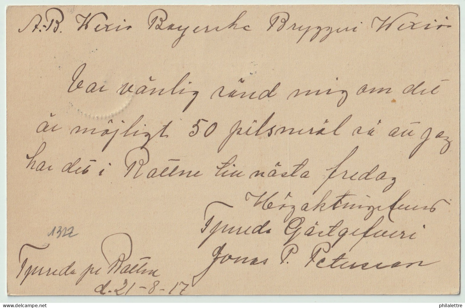 SUÈDE / SWEDEN - 1917 - "ROTTNE" CDS On 5ö Postal Card Mi.P32a Addressed To Wexiö (Växjö) - Cartas & Documentos