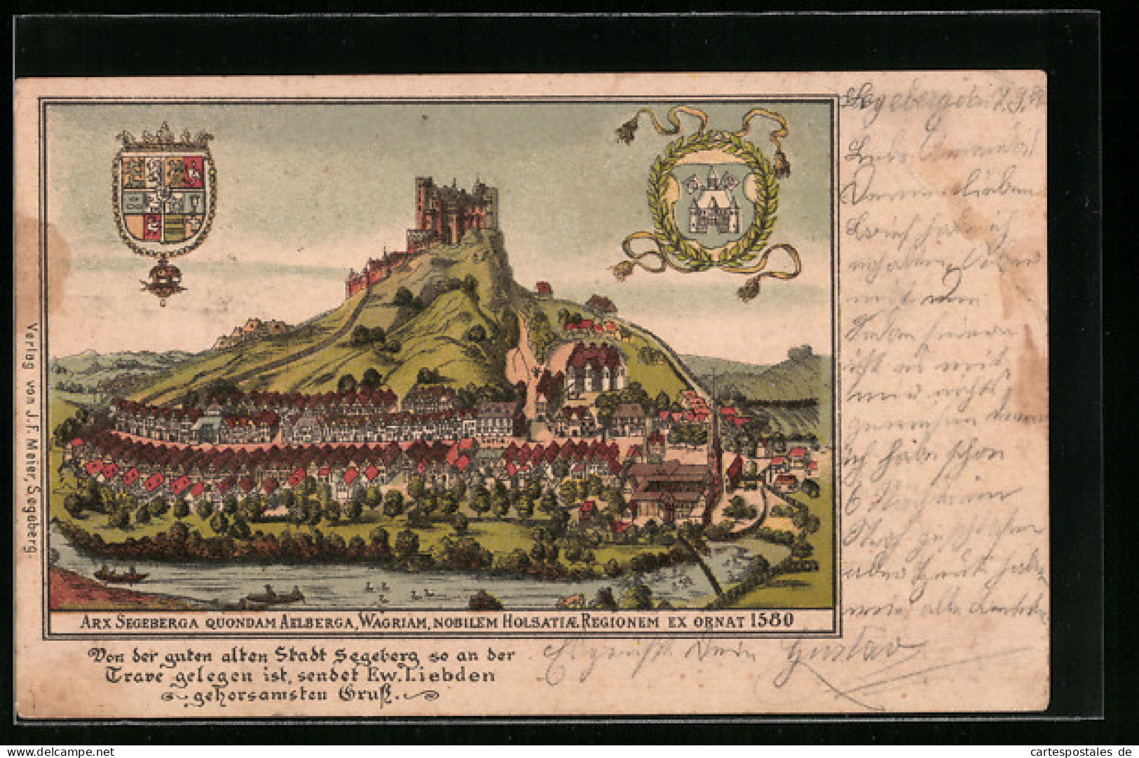 Lithographie Segeberg, Stadtansicht Von 1580, Wappen  - Bad Segeberg