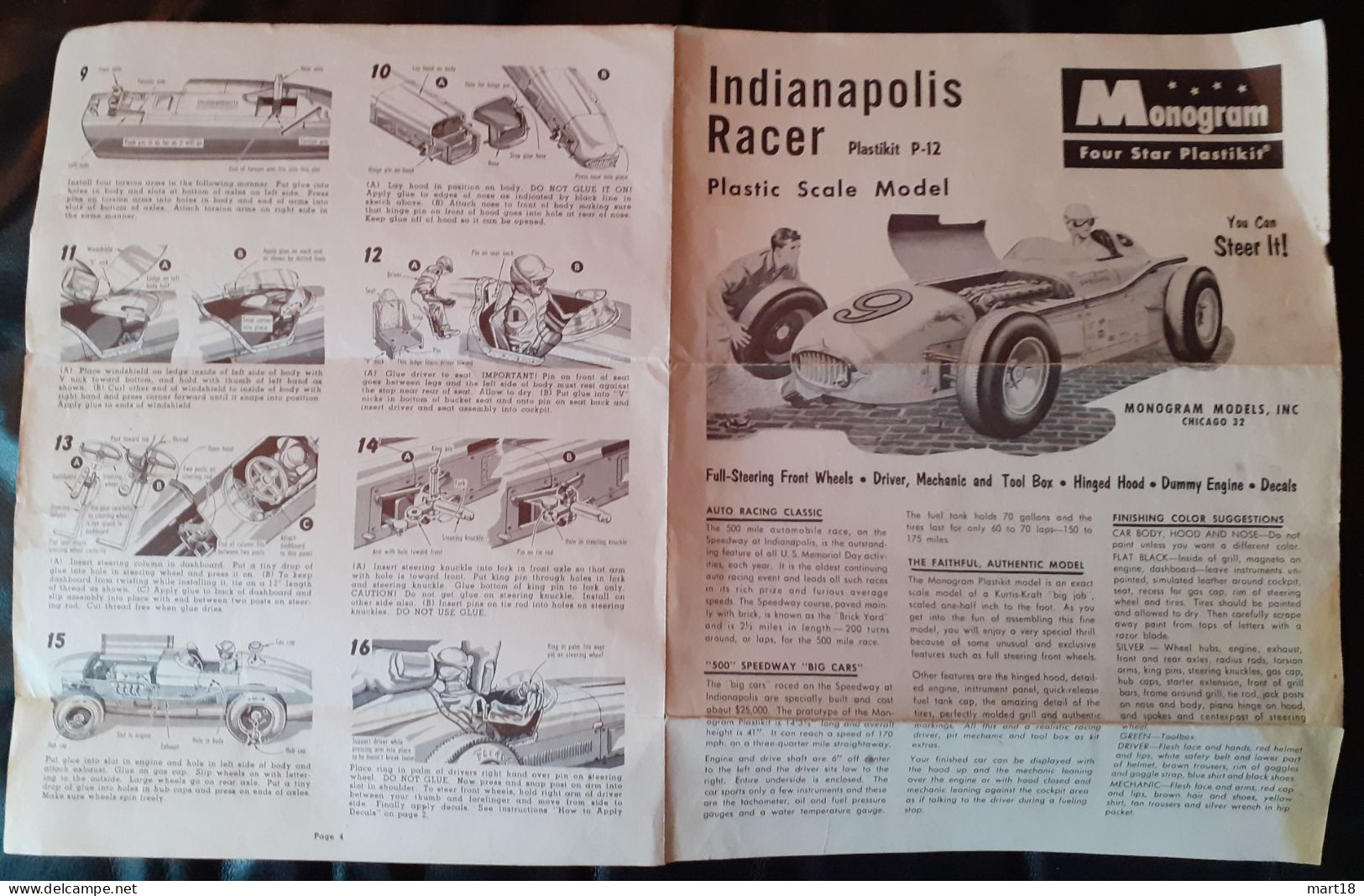 Pub Jouet - Indianapolis Racer - Monogram - Models Chicago 32 - - Jouets Anciens