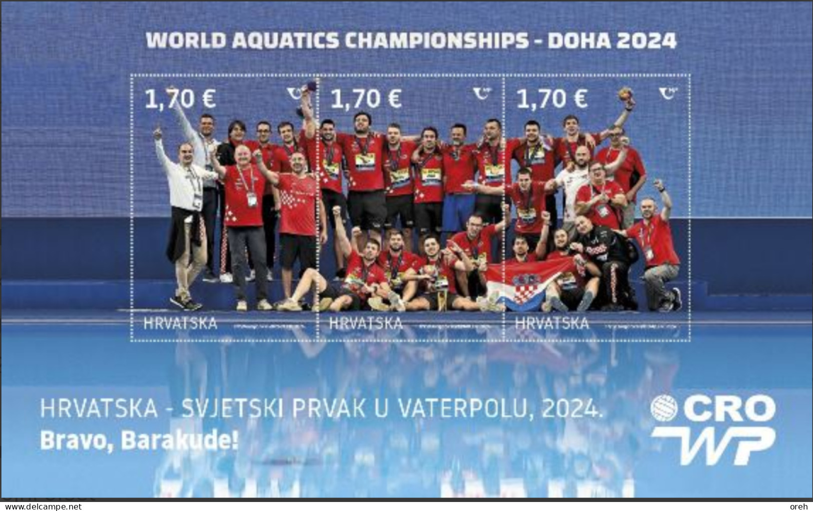 CROATIA 2024,NEW,20.3.,SPORT,WATER POLO WORLD CHAMPION,BARACUDAS-WAY TO GO,BLOCK,MNH - Water-Polo