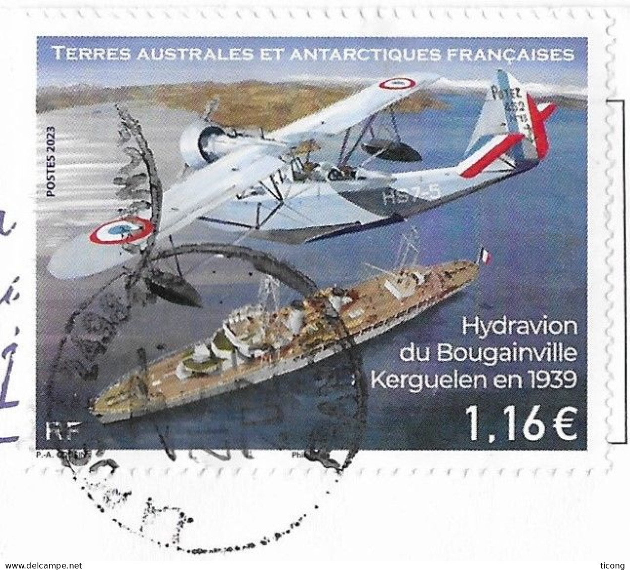 TERRES AUSTRALES ET ANTARCTIQUES FRANCAISES - HYDRAVION DE BOUGAINVILLE KERGUELEN EN 1939, TIMBRE DE 2023 A VOIR - Lettres & Documents