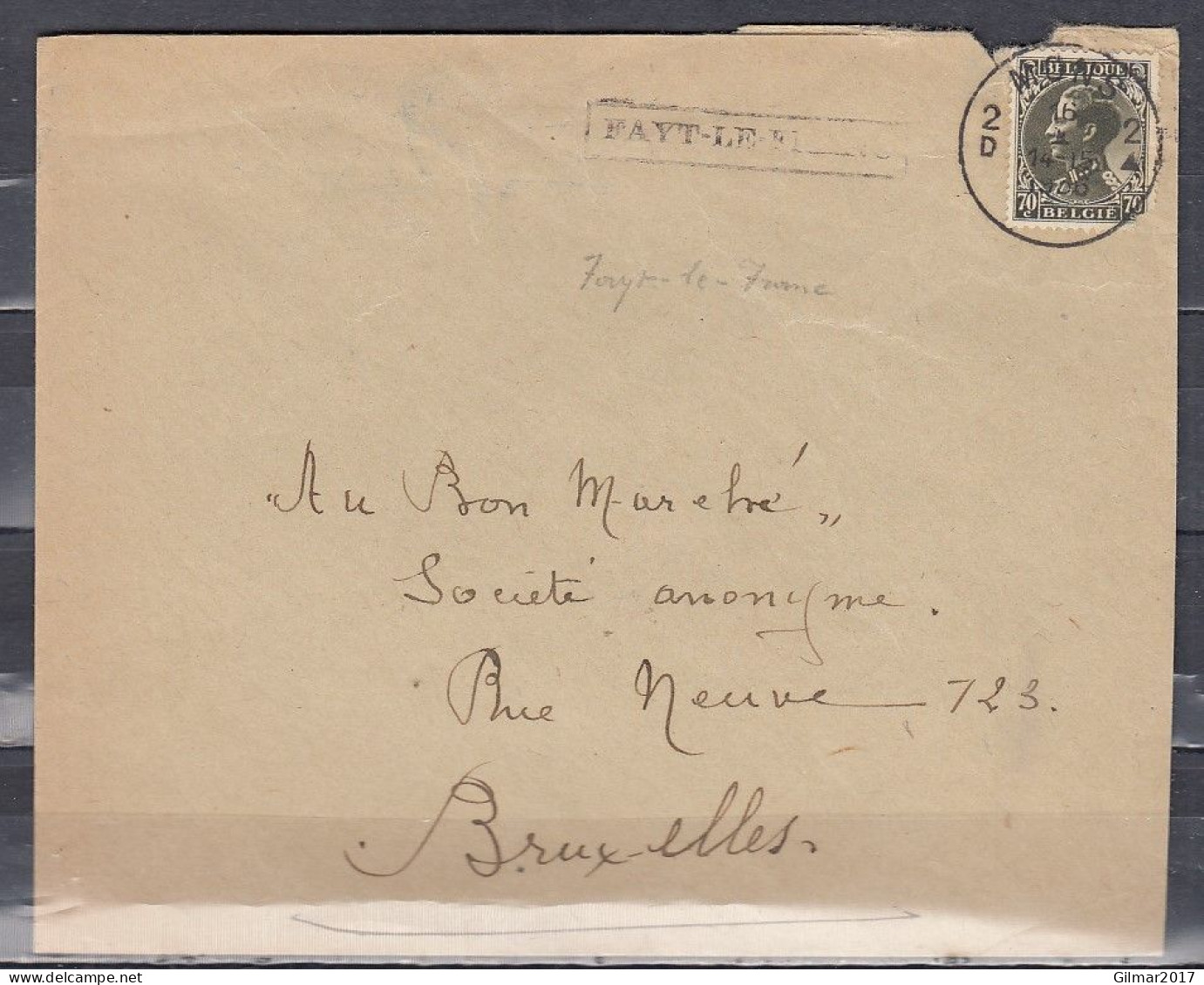 Brief Van Mons 2D Naar Bruxelles Met Langstempel Fayt-Le-Franc - Linear Postmarks