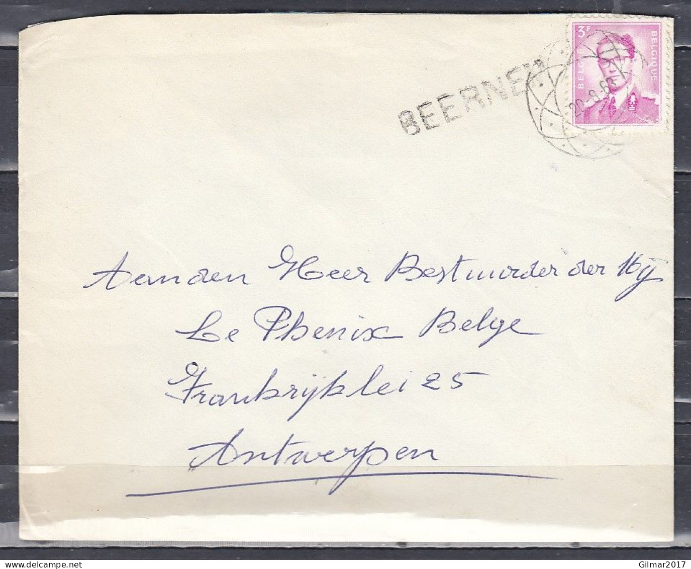Brief Naar Antwerpen Met Langstempel Beernem - Griffes Linéaires