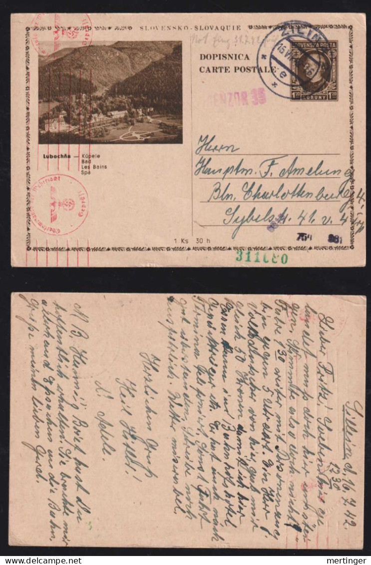 Slowakei Slovakia 1942 Double Censor Picture Postcard ZILINA X BERLIN Germany - Brieven En Documenten