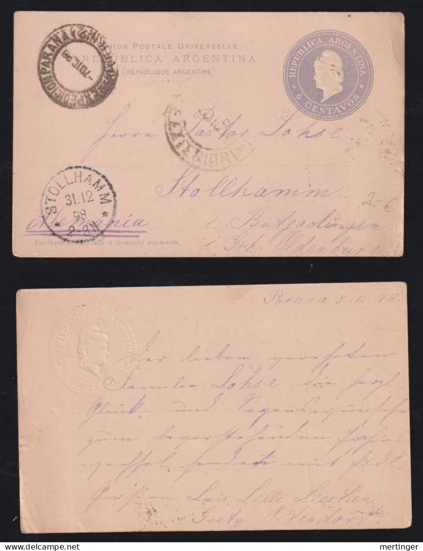 Argentina 1898 Stationery Postcard PARANA X STOLLHAMM Germany - Briefe U. Dokumente