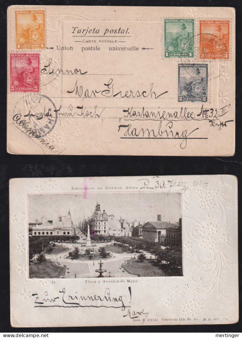 Argentina 1904 Picture Postcard BUENOS AIRES X HAMBURG 5 Color Franking - Briefe U. Dokumente