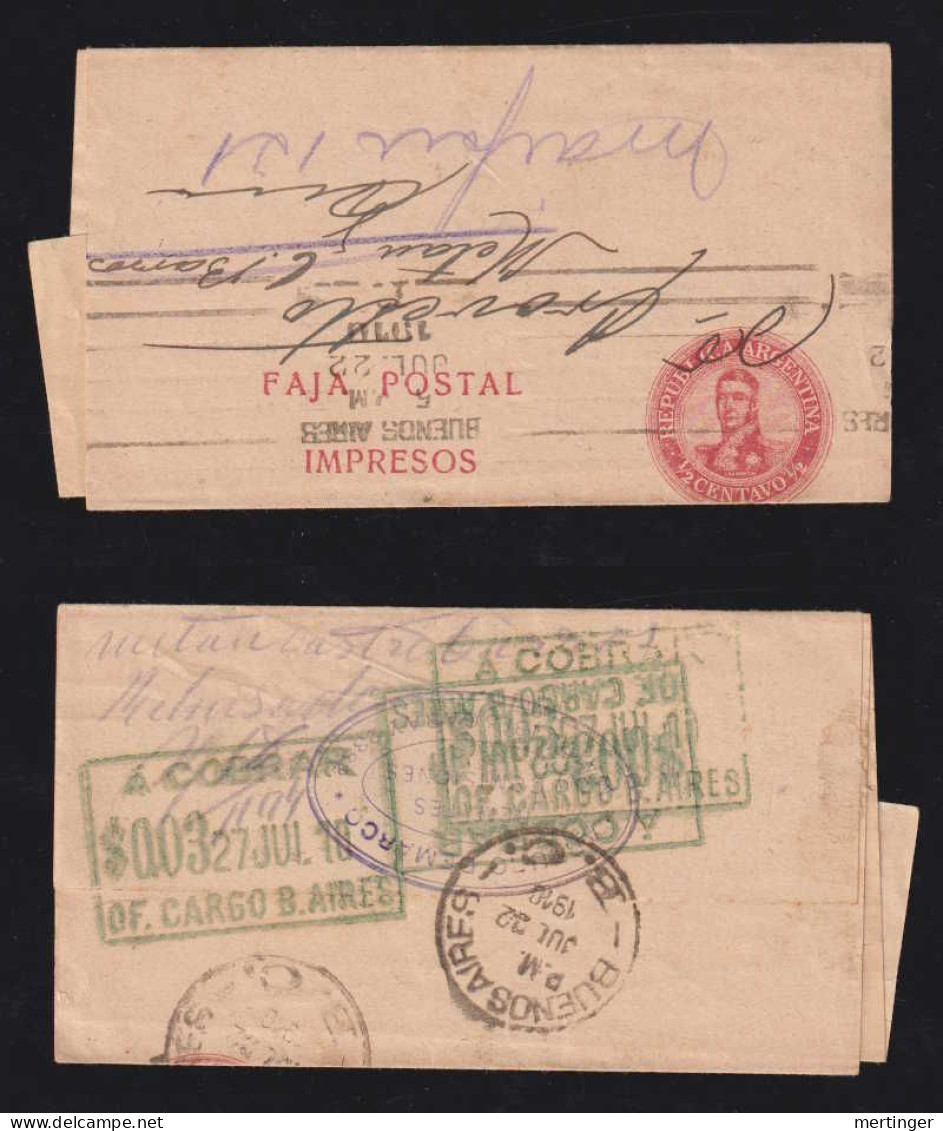 Argentina 1910 Stationery Wrapper Used A COBRAR $0.03 OF. CARGO BUENOS AIRES Unusal Postage Due - Covers & Documents