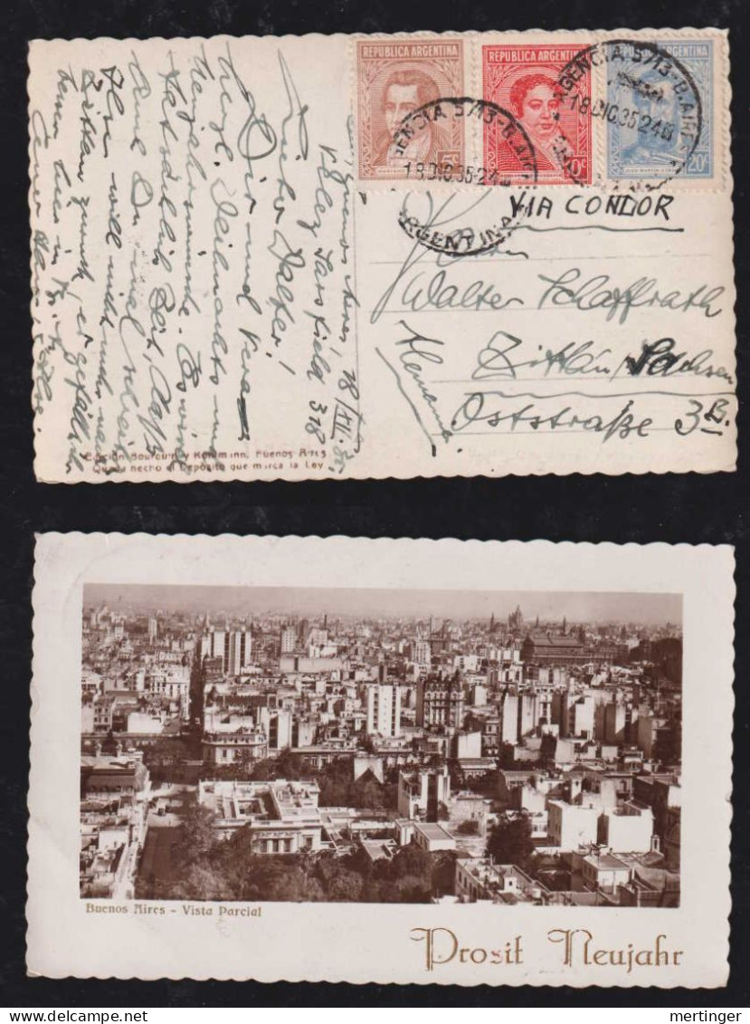 Argentina 1935 Condor Airmail Postcard BUENOS AIRES X ZITTAU Germany 35c Christmas Rate - Brieven En Documenten