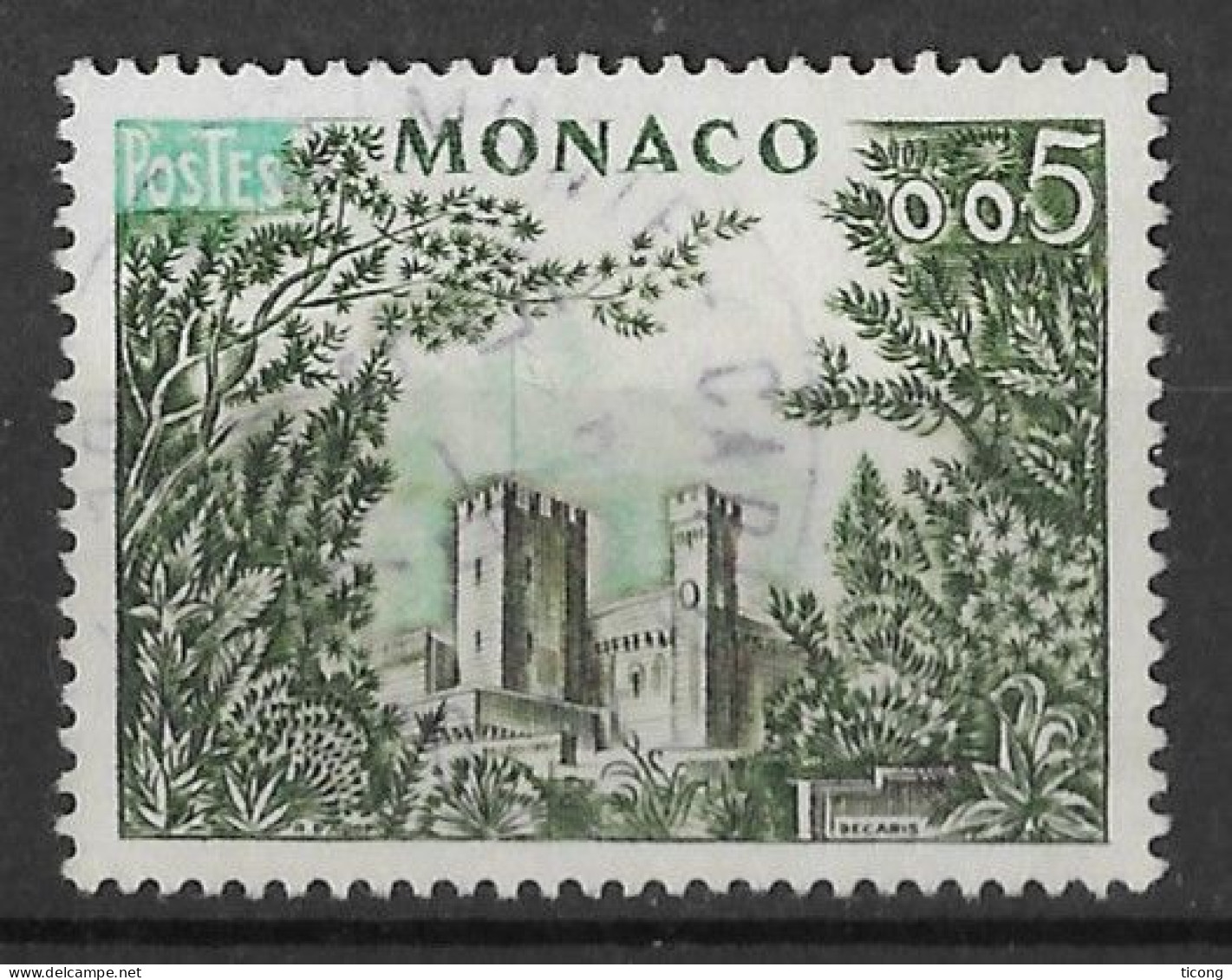 LA PALAIS DE MONACO, ARBRES, PLANTES, TIMBRE DE 1960 EN OBLITERATION RONDE, VOIR LE SCANNER - Oblitérés