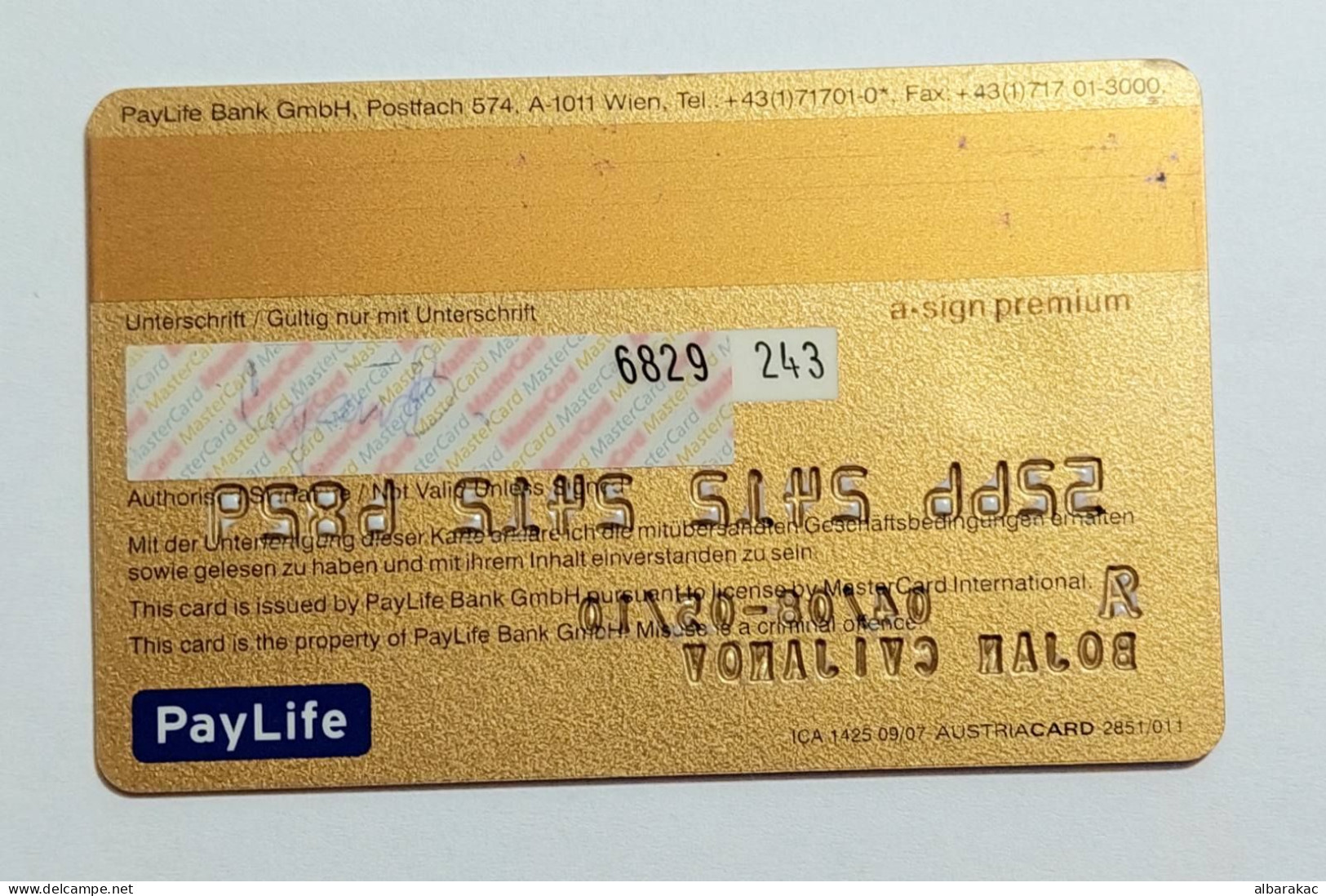 Gold Master Card Erste Bank Austria , A Sign Premium 5/10 - Tarjetas De Crédito (caducidad Min 10 Años)
