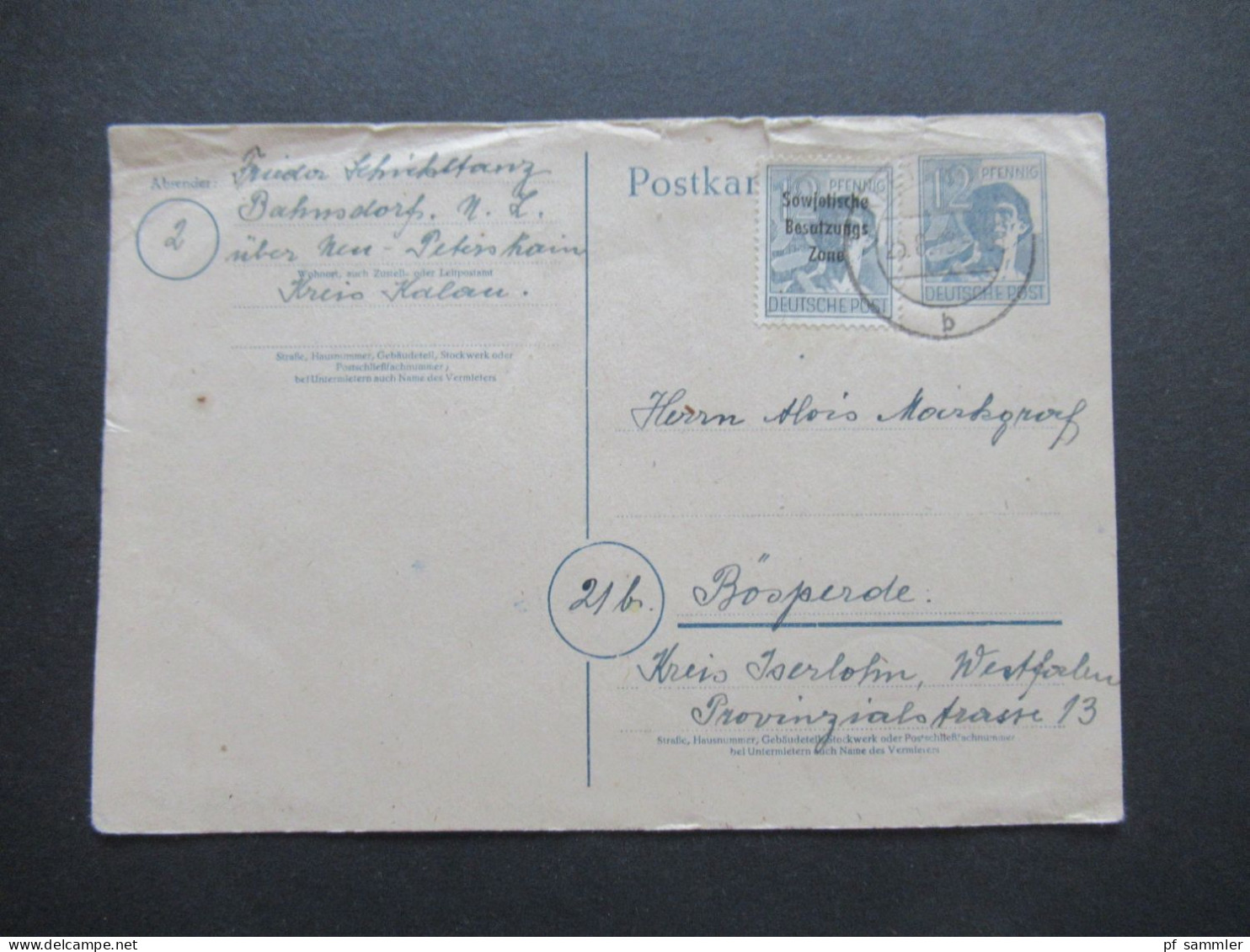 8.1948 SBZ / Kontrollrat GA Mit ZuF SBZ Aufdruck Geschrieben In Bahnsdorf über Neu Petershain Mit Tagesstempel - Lettres & Documents