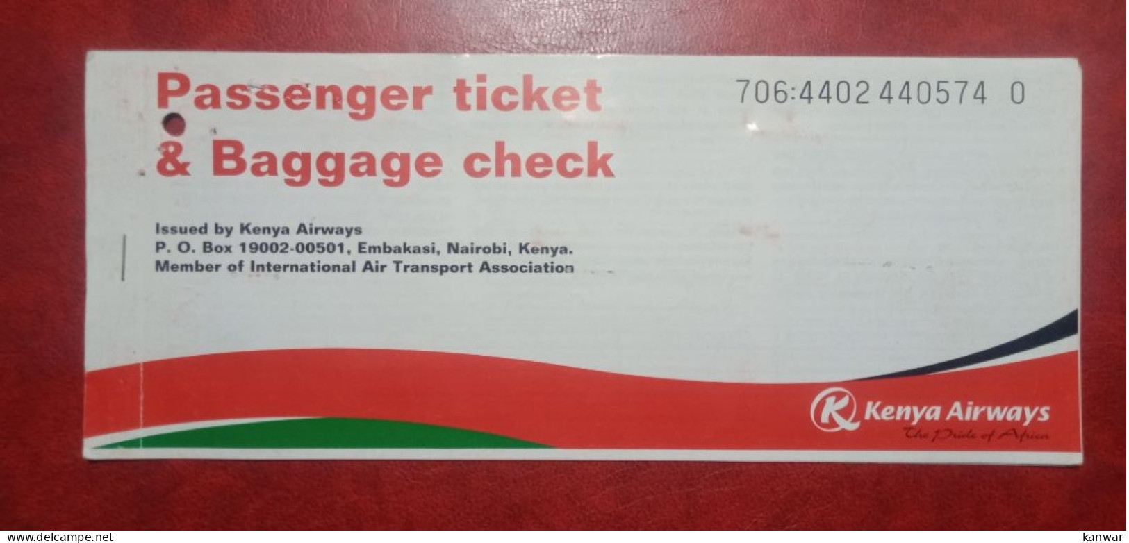 2008 KENYA AIRWAYS AIRLINES PASSENGER TICKET AND BAGGAGE CHECK - Biglietti