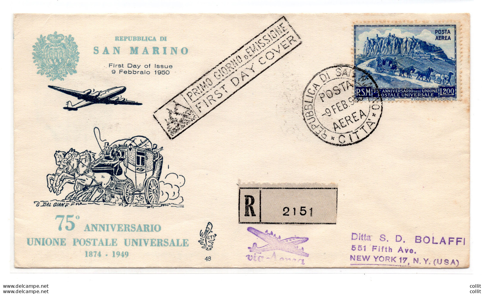 San Marino - Posta Aerea Lire 200 U.P.U. Su FDC Venezia - FDC