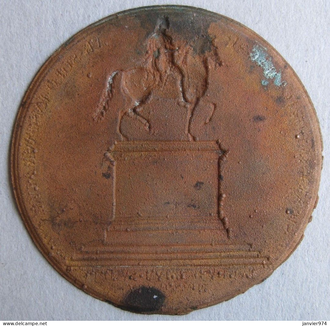 Médaille En Cuivre Rétablissement De La Statue équestre De Louis XIV à Lyon 1825 Par Galle André - Royal / Of Nobility