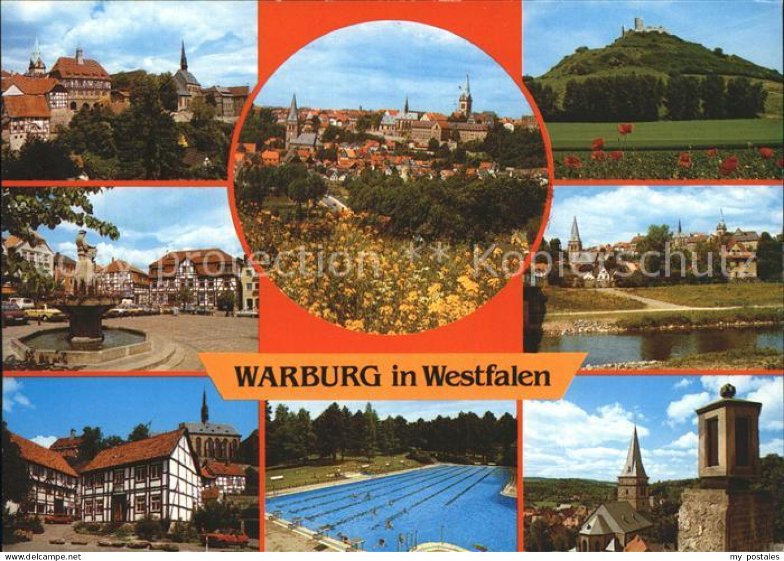 72369806 Warburg Westfalen Teilansicht Stadtblick Schloss Brunnen Kirche Schwimm - Warburg