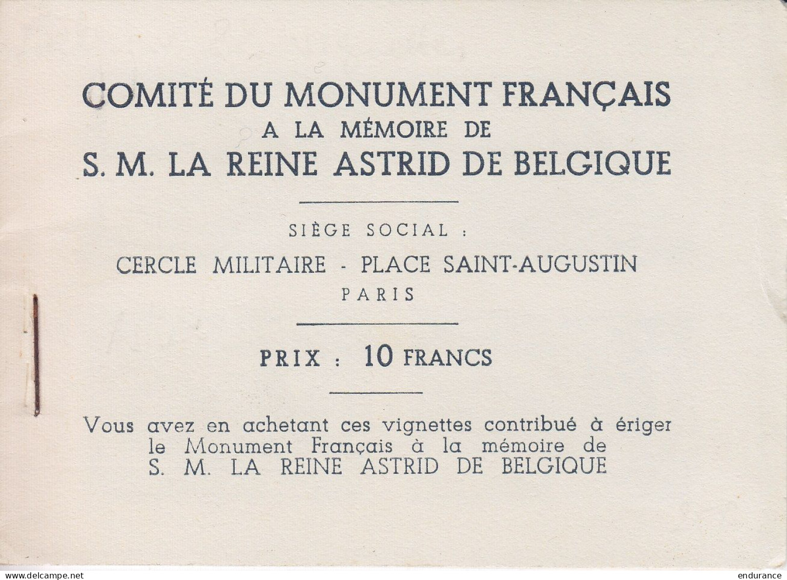 Carnet "Comité Du Monument Français à La Mémoire De S.M. La Reine Astrid De Belgique - 5 Feuillets De 4 Vignettes ** - San Marino