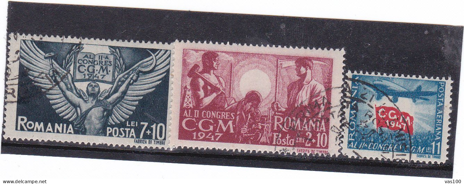 1947 - 2 CONGRES DE L UNION SYNDICALKE MI No 1090/1092,USED ,ROMANIA. - Gebruikt