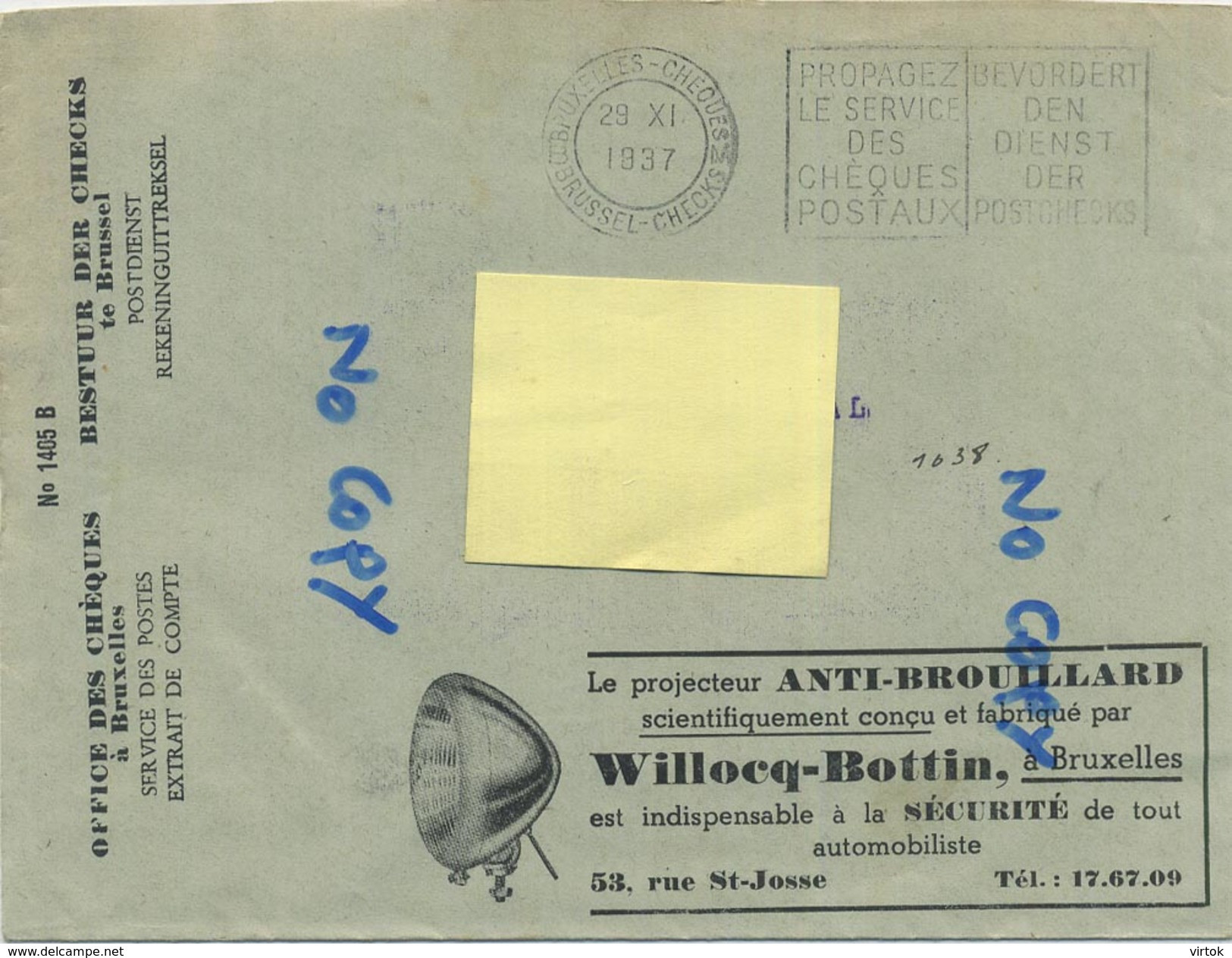 Old Envelope With Publicité: Typewriters HERMES-Zurich Ass.-1937- Verso: Le Projecteur ANTI BROULLARD  ( 2 Scan ) - Enveloppes