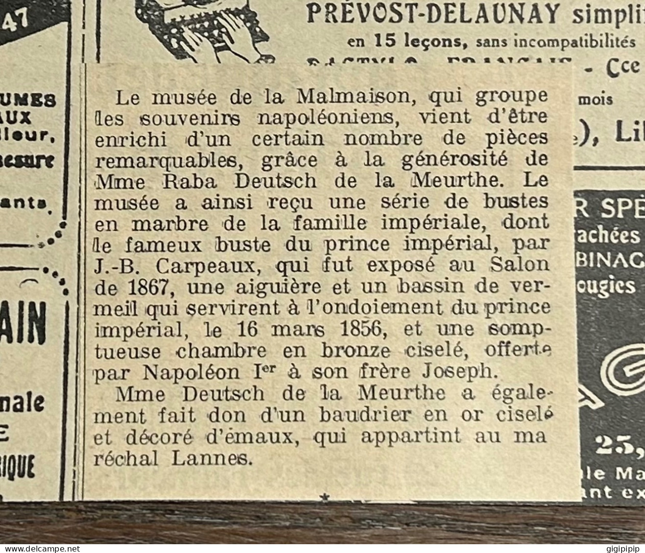 1930 GHI11 CHAMBRE A COUCHER OFFERTE PAR NAPOLEON I A SON FRERE JOSEPH MUSÉE DE LA MALMAISON Raba Deutsch De La Meurthe - Collections