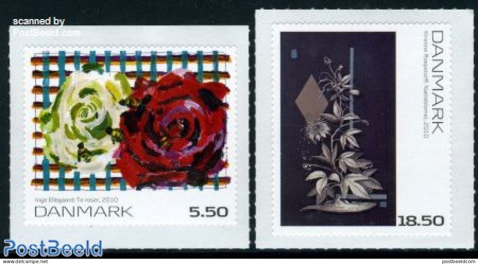 Denmark 2010 Art 2v S-a, Mint NH, Nature - Flowers & Plants - Roses - Art - Modern Art (1850-present) - Paintings - Unused Stamps