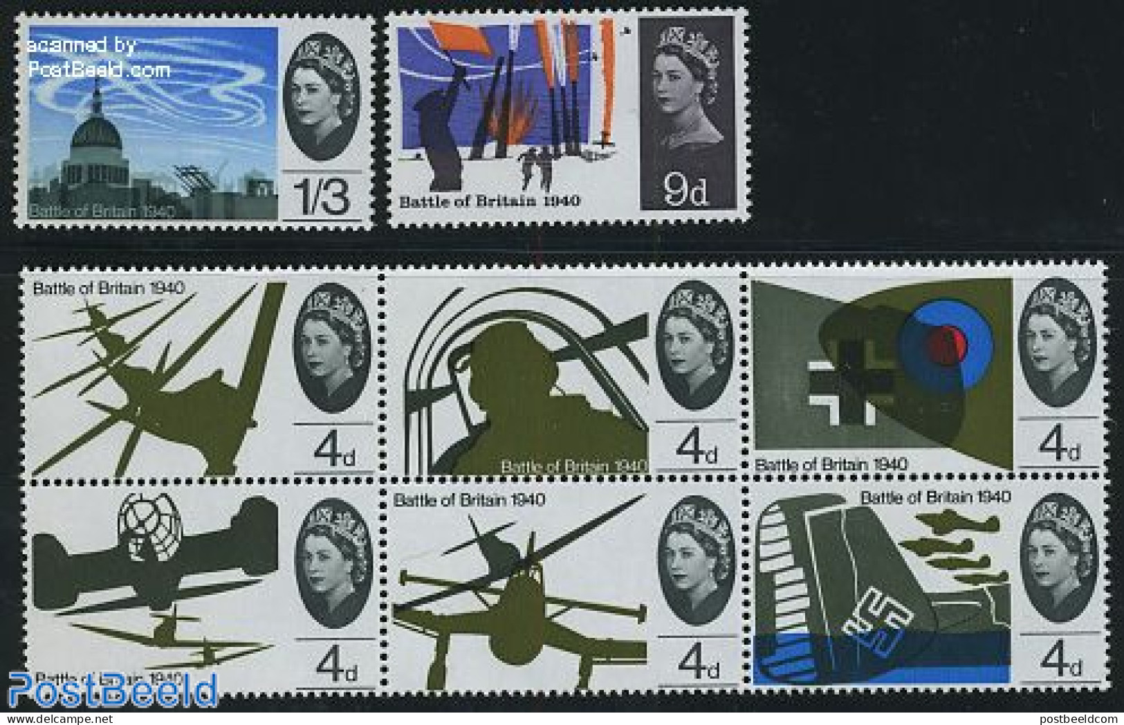 Great Britain 1965 Battle Of Britain 8v ([++]+2v), Mint NH, History - Transport - Militarism - World War II - Aircraft.. - Unused Stamps
