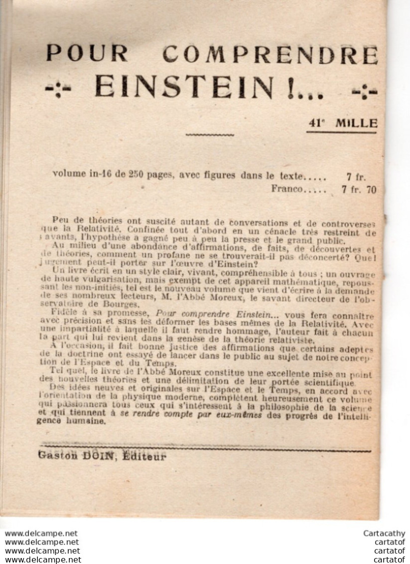 Récents Ouvrages De L'Abbé MOREUX Directeur De L'Observatoire De Bourges Chez GASTON DOIN .  - Publicités