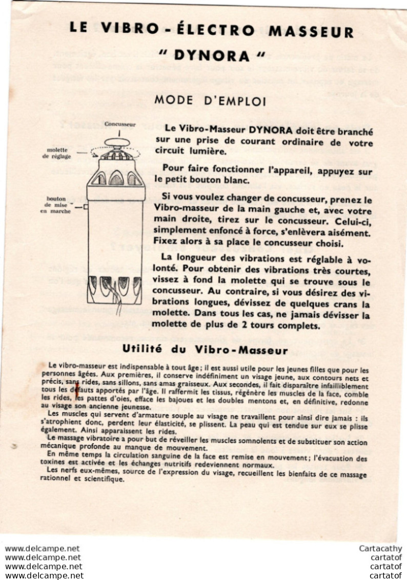 Institut  DYNORA . LE VIBRO ELECTRO MASSEUR DYNORA .  Massages Vibro Masseur . - Publicités