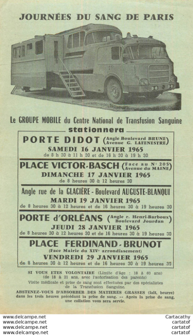Journées Du Sang De Paris 1965 .  Groupe MObile Du Centre National De Transfusion Sanguine . - Publicités