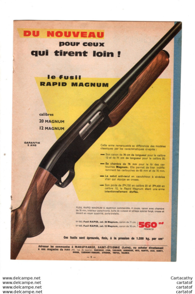 L'affaire MANUFRANCE Du Mois Janvier1963  Fusil RAPID MAGNUM , Carabines REINA , Cyclomoteur HIRONDELLE ... - Publicités