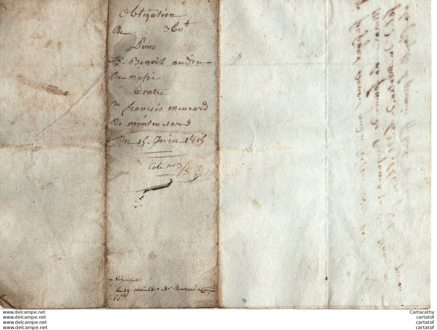 Obligation ANDIN Contre MURARD De MONTMELARD  En 1815  - Manuscripts