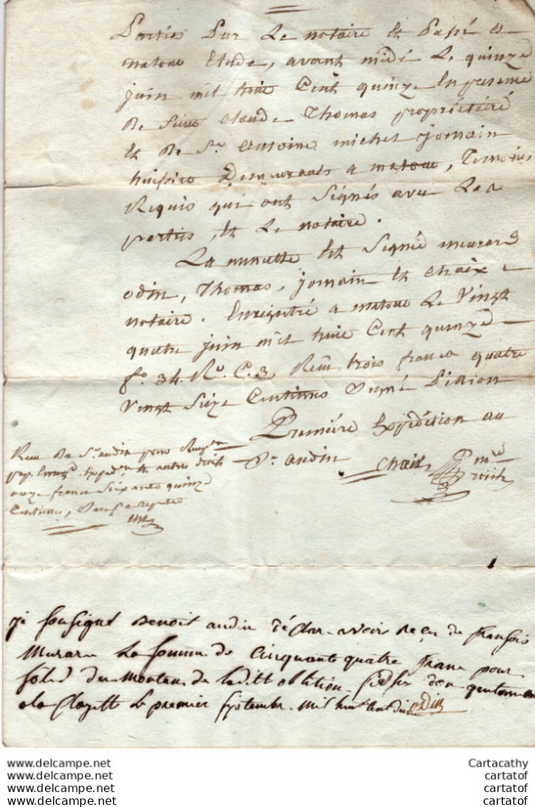 Obligation ANDIN Contre MURARD De MONTMELARD  En 1815  - Manuscrits