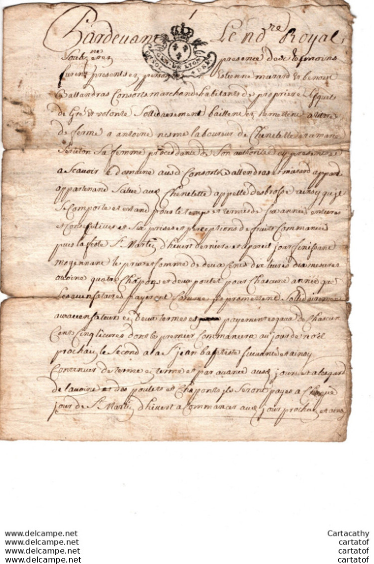 En 1723 :  Bail à Ferme Entre Benoist BALLANDRAS Et Estienne MURARD De PROPIERE .  BABILLON Notaire Royal ... - Manuscripts