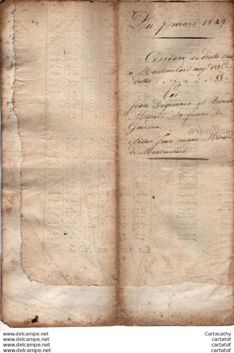 Cession De Droits à MONTMELARD Le 7 Mars 1829 Par Jean DEGUEURCE Et Benoite MURARD à JM MURARD . GOIN Notaire . - Manuscripts