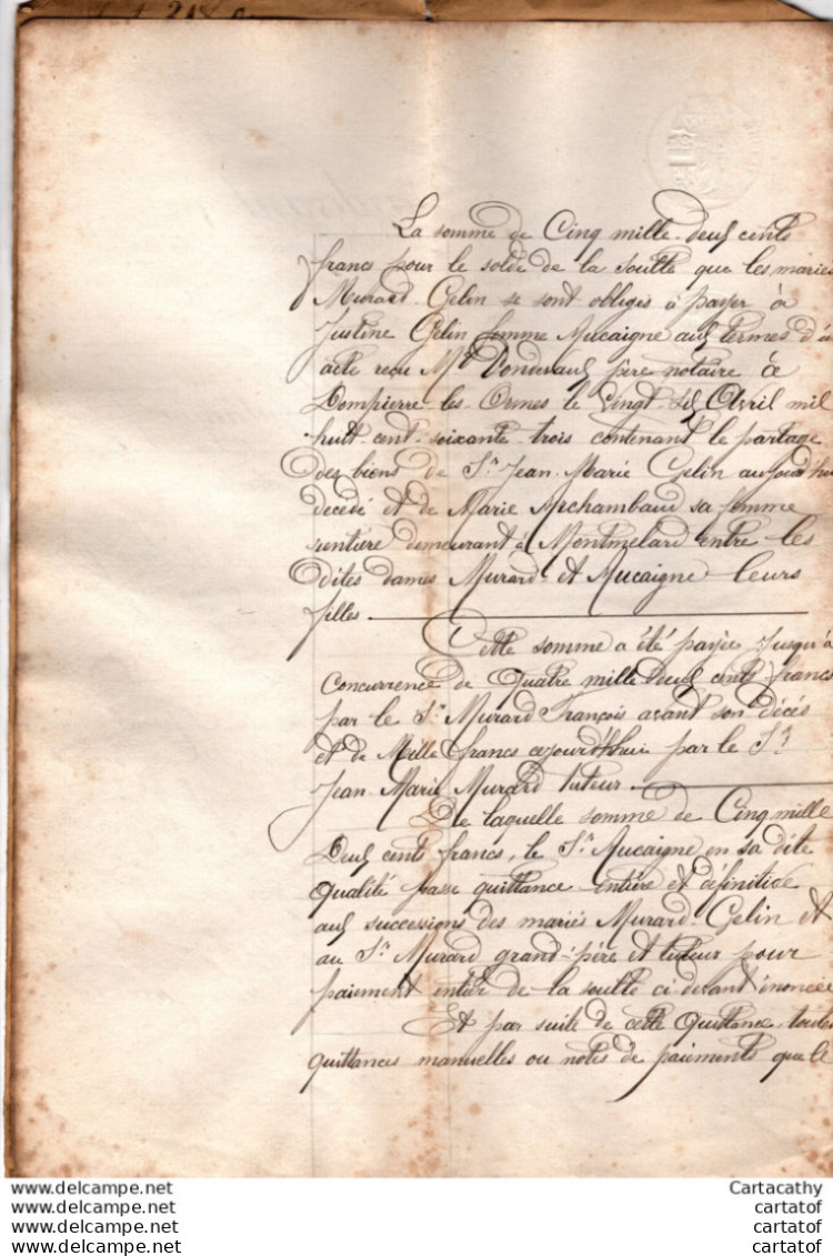 Inventaire Après Décés De François MURARD De MONTMELARD En 1877 . Etude PONDEVAUX à DOMPIERRE LES ORMES - Manuscrits