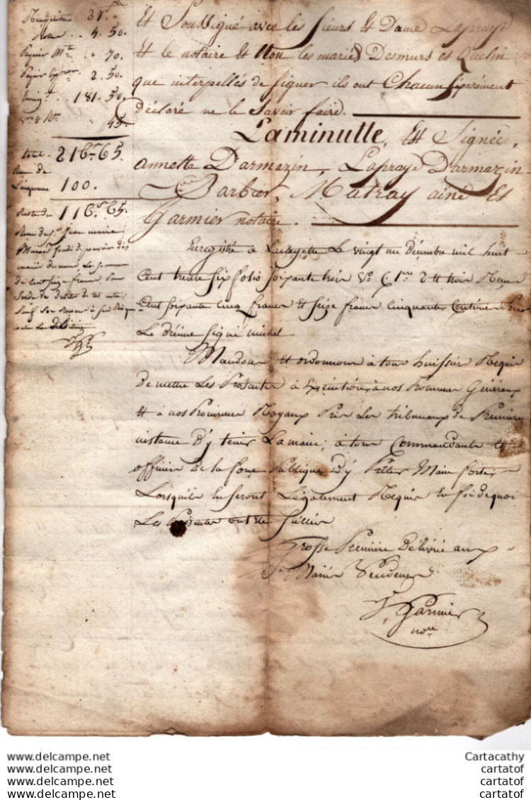 Vente De 1836 à Annette DARMAZIN Femme LAFRAYE Du BOIS SAINTE MARIE Contre Jacques DESMARS Et Marie QUELIN De MONTMELARD - Manuscrits