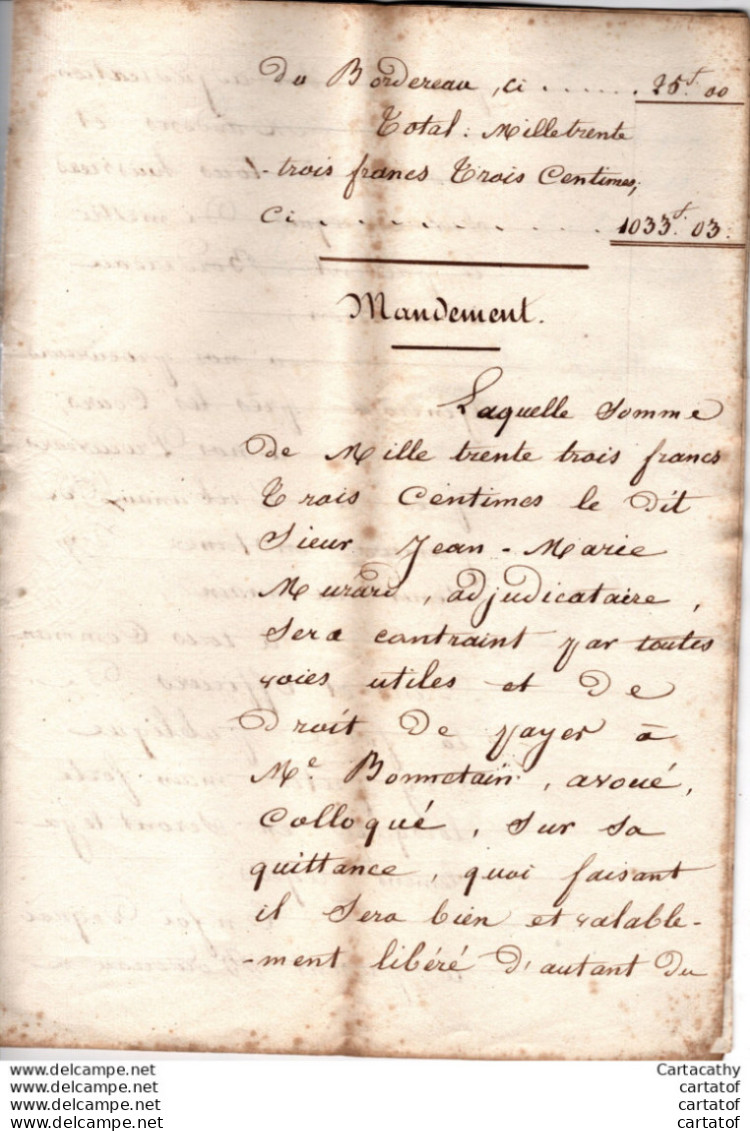 Bordereau Collocation Tribunal De MACON 1842 MM BONNETAIN MURARD DARMAZIN , BOIS SAINTE MARIE , LA CLAYETTE CHAROLLES    - Manuscrits