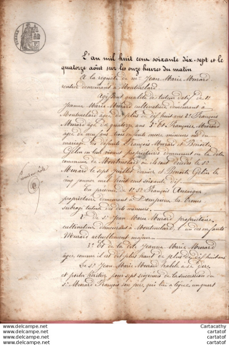 Quittance De 1879 Par François AUCAIGNE De DOMPIERRE LES ORMES à F. MURARD Et JM MURARD . Notaire PONDEVAUX - Manuscrits