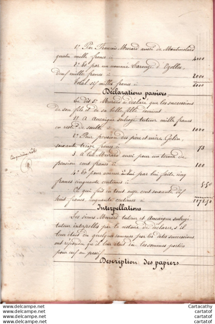 Quittance De 1879 Par François AUCAIGNE De DOMPIERRE LES ORMES à F. MURARD Et JM MURARD . Notaire PONDEVAUX - Manuscripts