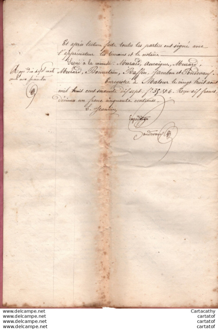 Quittance De 1879 Par François AUCAIGNE De DOMPIERRE LES ORMES à F. MURARD Et JM MURARD . Notaire PONDEVAUX - Manuscripts