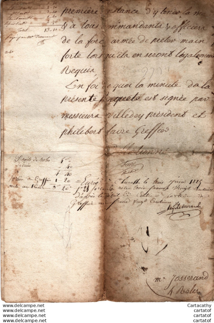 Extrait Des Minutes Du Tribunal De CHAROLLES 1er Juin 1825. Sieur MURARD Antoinnette CHERVILLE De MONTMELARD CHARDON - Manuscrits