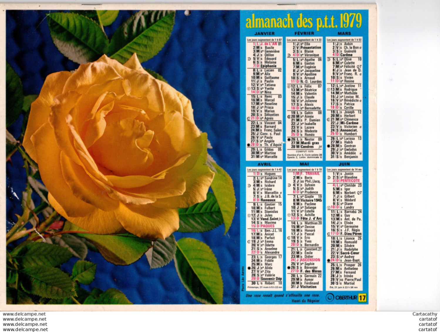 Almanach Des P.T.T.  PAS DE CALAIS 1979 .  ROSE + FLEURS - Grossformat : 1971-80