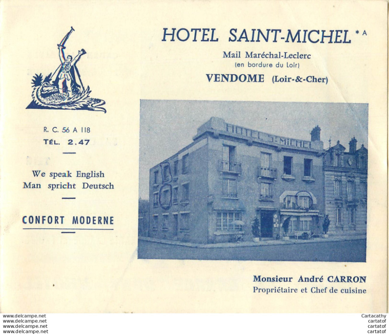 HOTEL SAINT-MICHEL à VENDOME .  Dépliant 4 Pages .  André Carron Propriétaire . - Sports & Tourisme