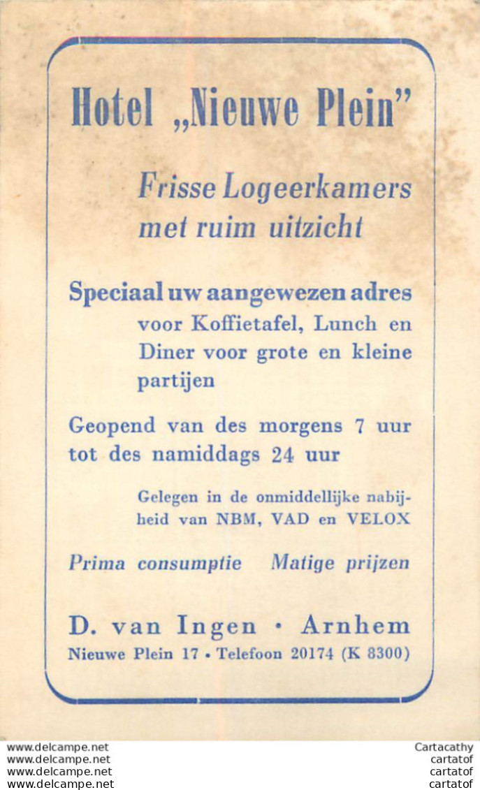 Calendrier Publicitaire 1951 Pour  HOTEL  NIEUWE PLEIN à ARNHEM .  JAARKALENDER 1951 - Petit Format : 1941-60