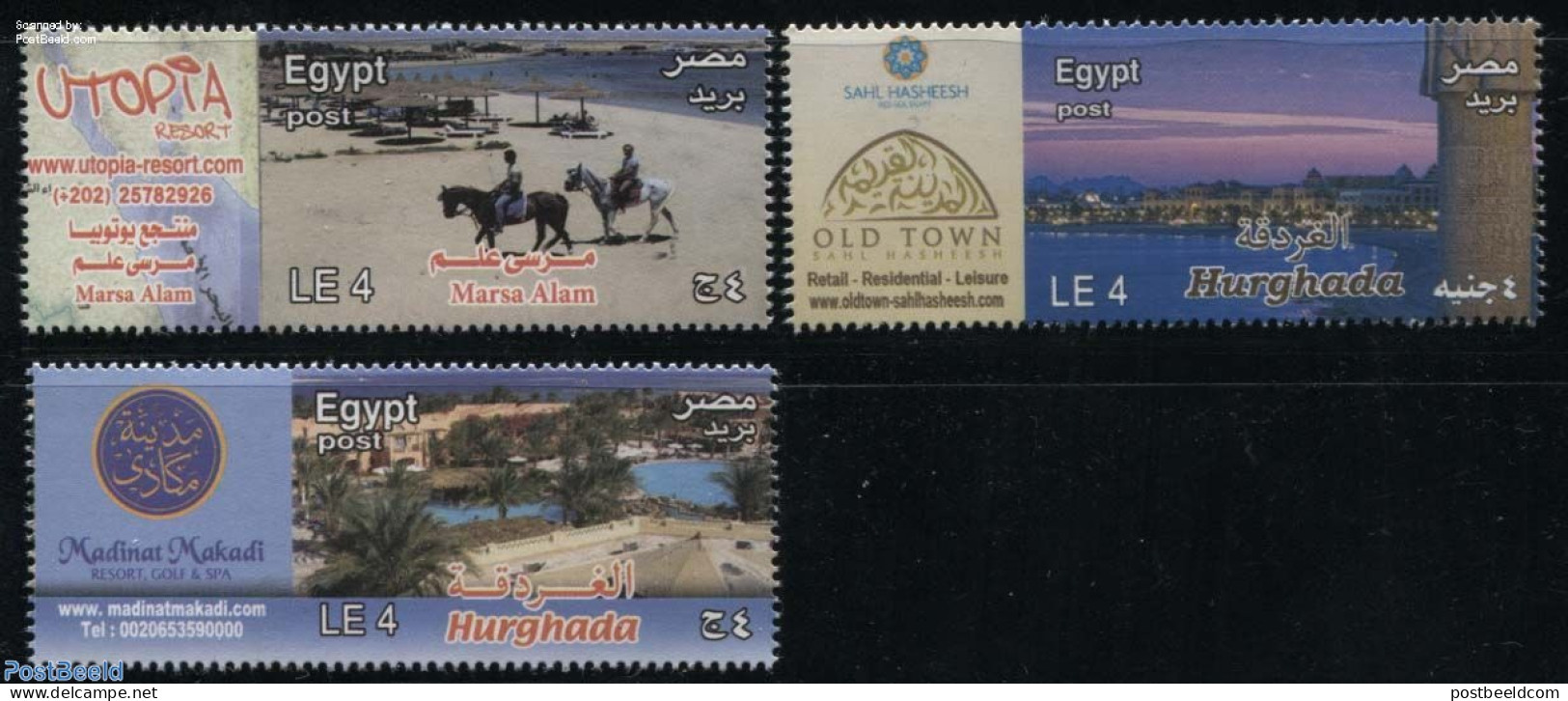 Egypt (Republic) 2013 Tourism 3v, Mint NH, Nature - Various - Animals (others & Mixed) - Horses - Hotels - Tourism - A.. - Unused Stamps