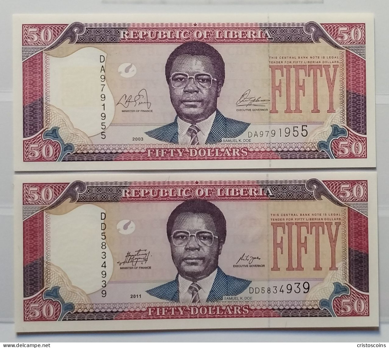 N.B. of Liberia lotto with 13 Banknotes 1991-2011 Serie 5-100 Dollars  (B/76