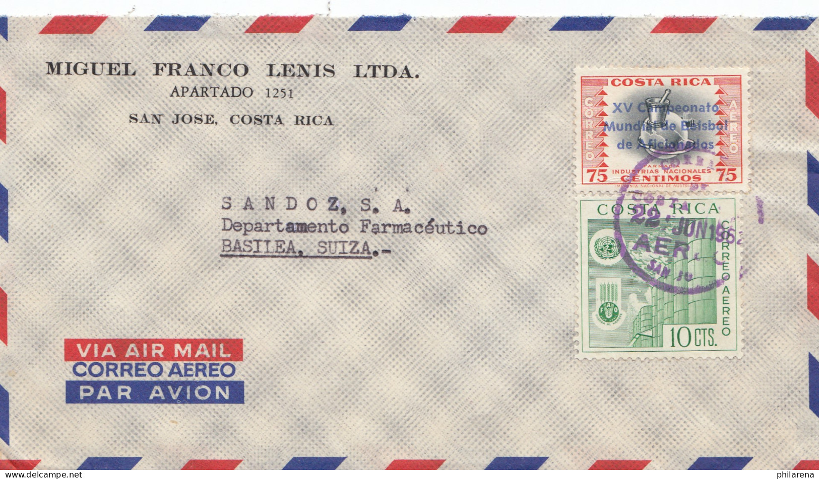 Costa Rica: 1962: San Jose To Basilea/Switzerland - Costa Rica