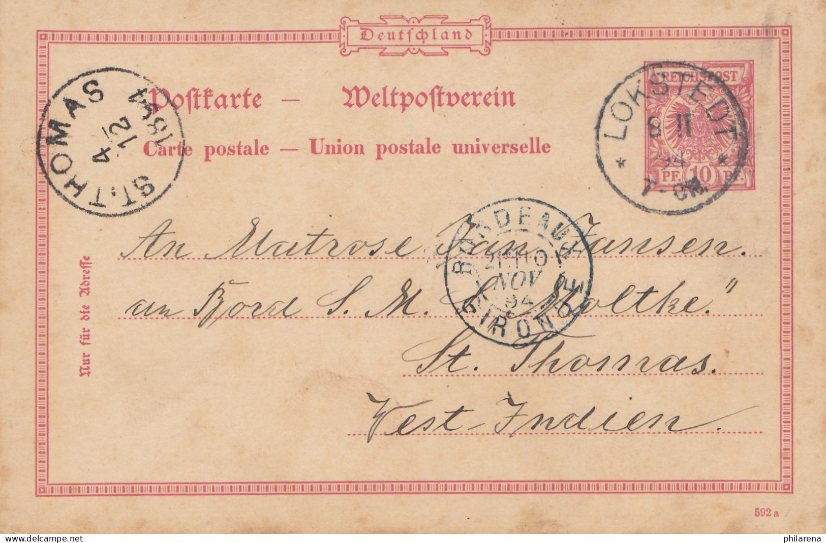 Dansk-Vestindien: 1894: Lokstedt Germany To St. Thomas - Antillas Holandesas