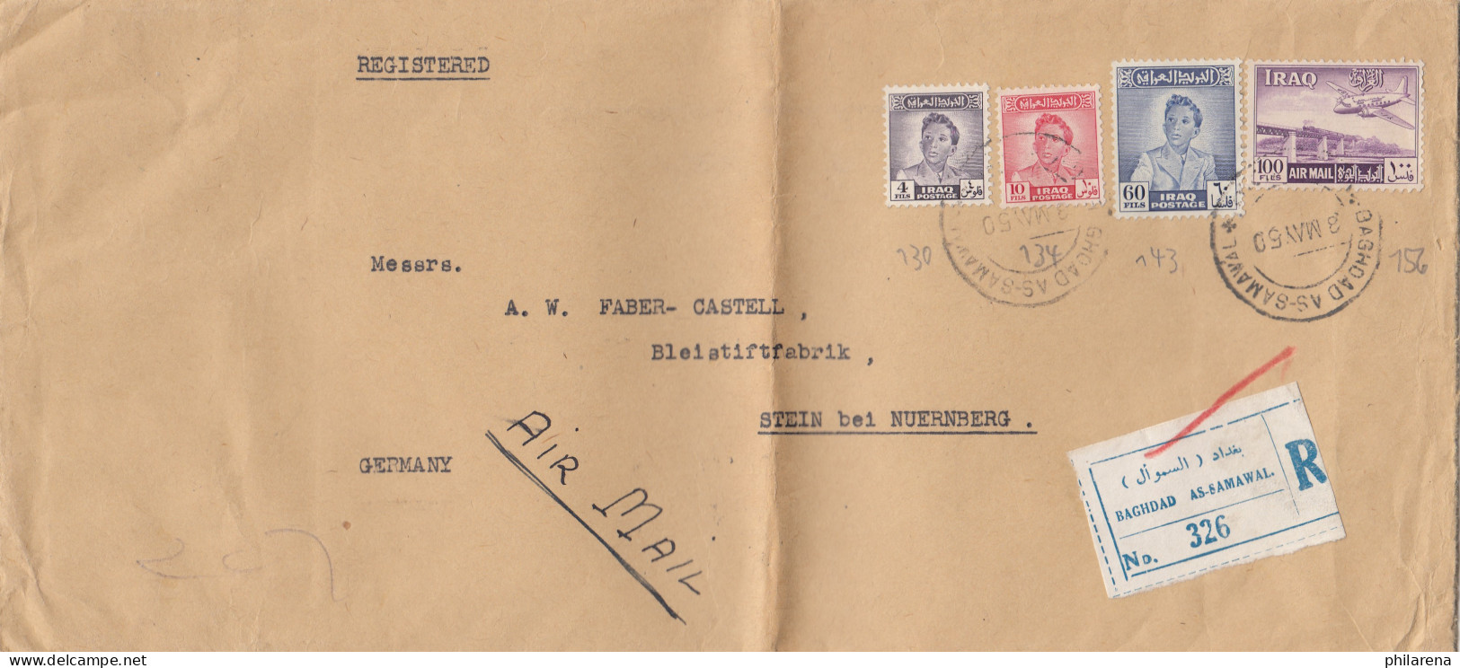 Iraq: 1950 Registered Baghdad To Stein, Bleistift Fabrik - Iraq