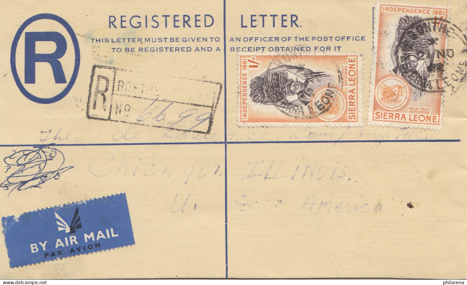 Sierra Leone: 1962: Registered Bonthe To Chicago / USA - Sierra Leone (1961-...)