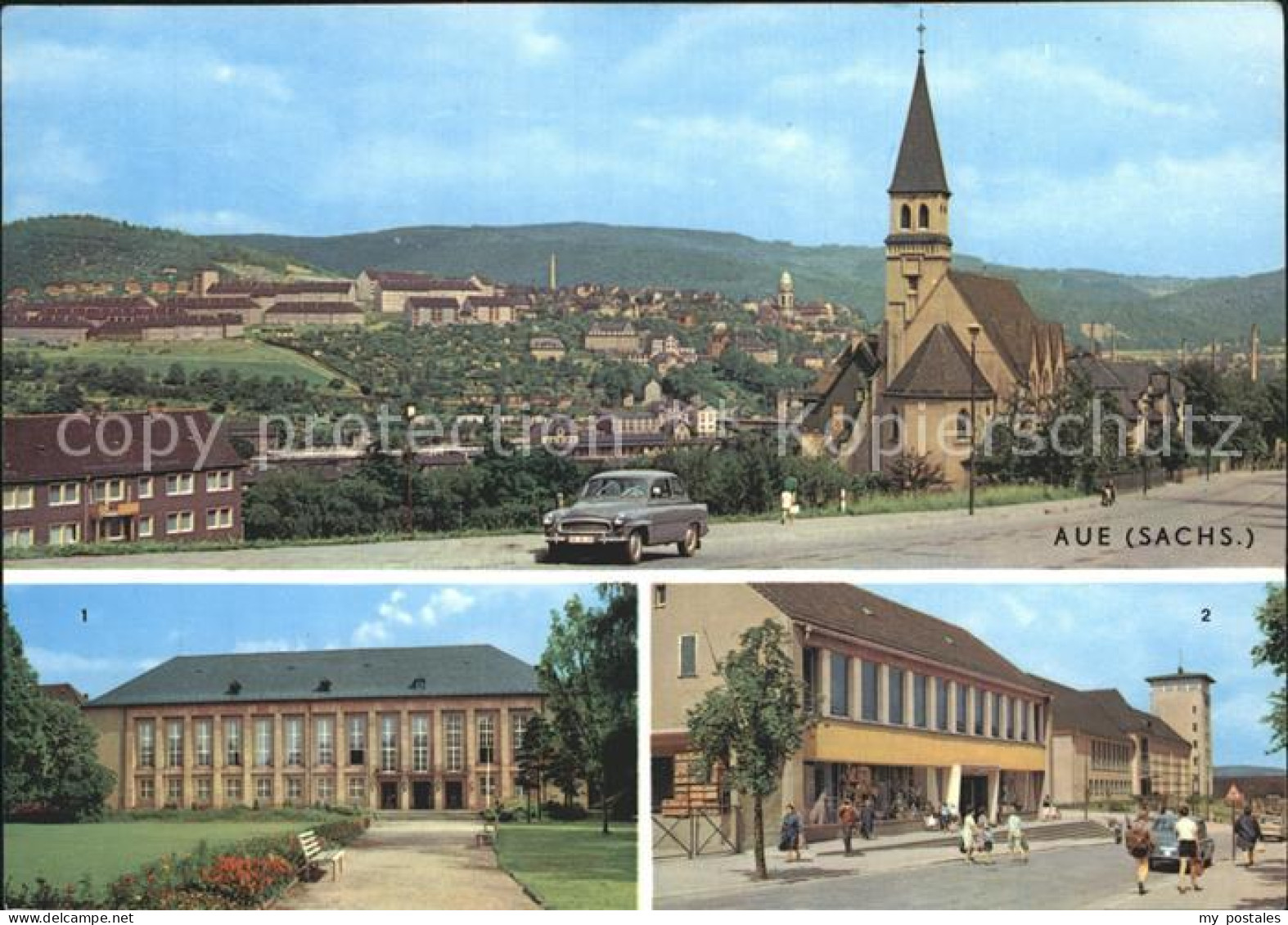 72326099 Aue Erzgebirge Panorama Kulturhaus Ernst Thaelmann Kaufhaus Und Obersch - Aue